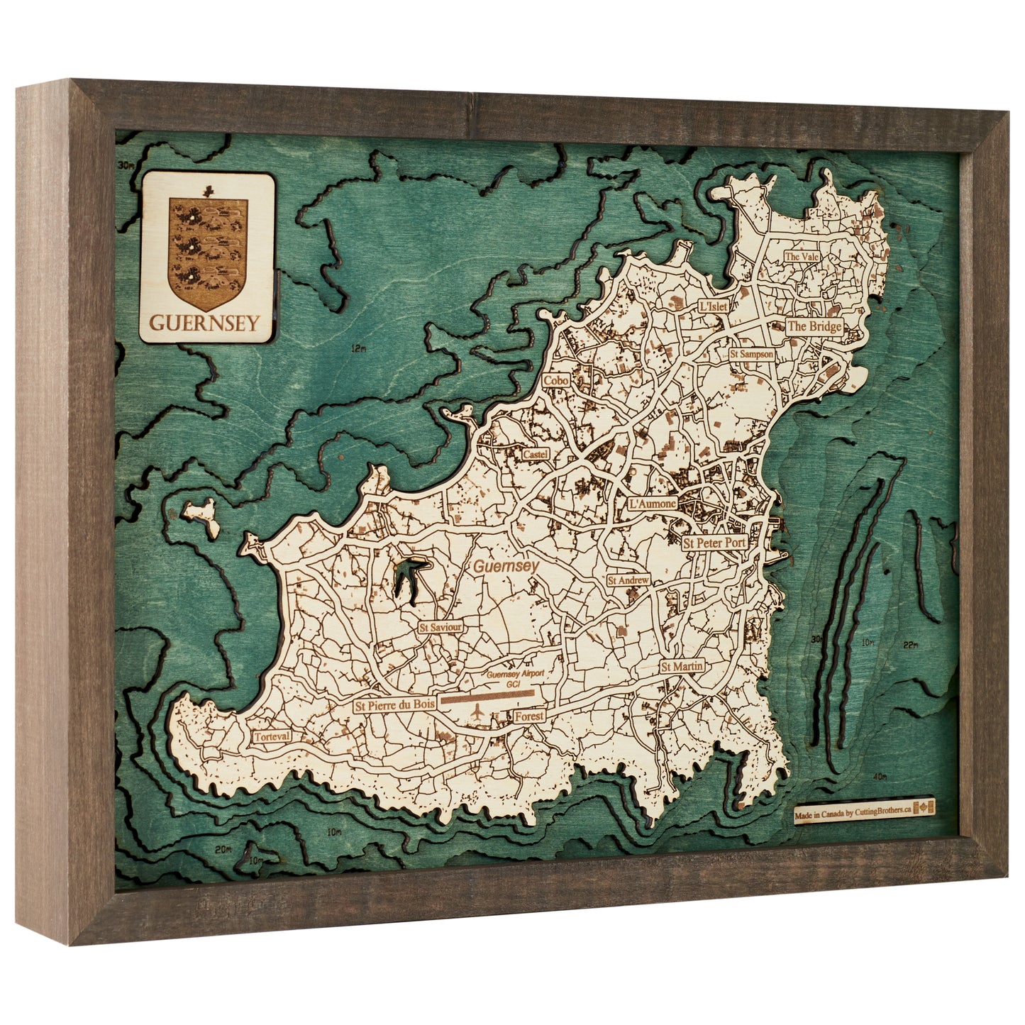 Guernsey | 3D-Holzkarte aus Holz von Cutting Brothers als Wandbild