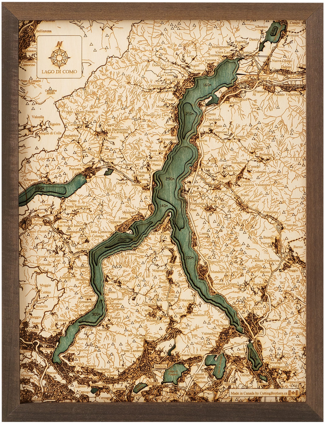 Comer See | 3D-Holzkarte aus Holz von Cutting Brothers als Wandbild