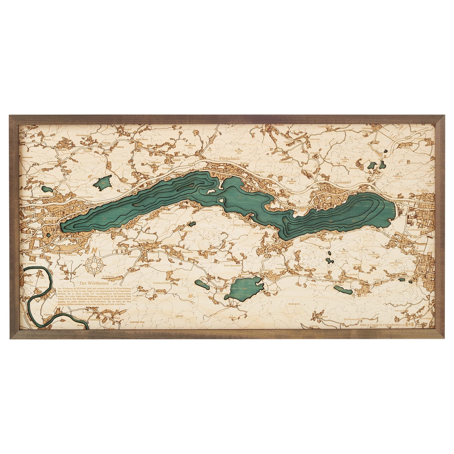 Wörthersee | 3D-Holzkarte aus Holz von Cutting Brothers als Wandbild