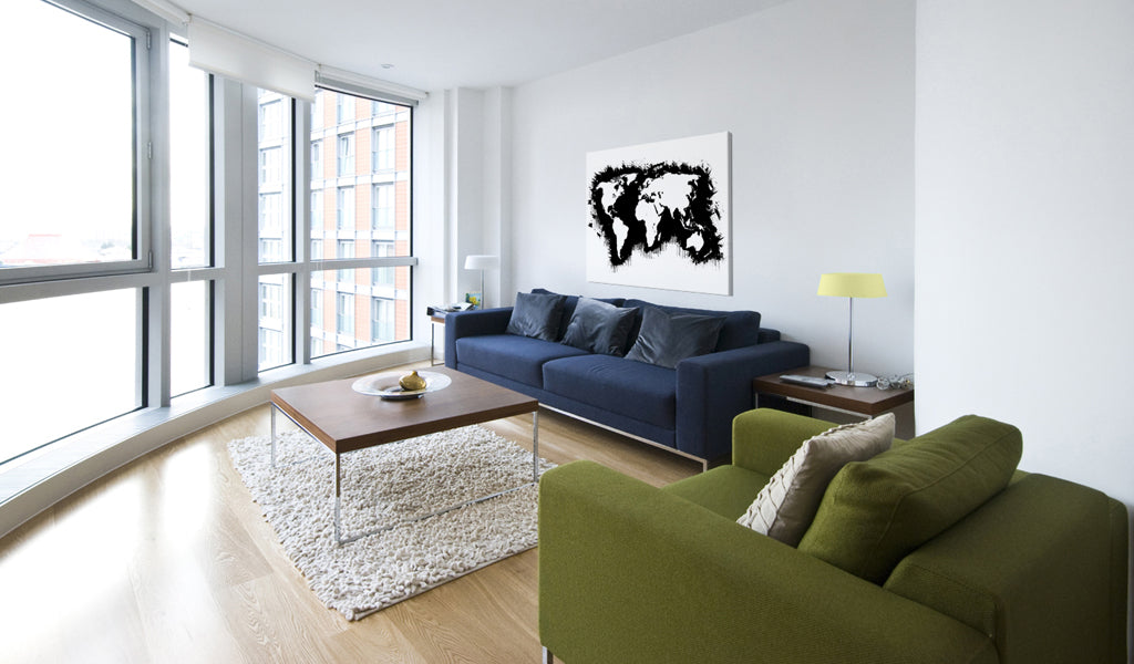 Weltkarte als Leinwandbild - Wandbild - Monochrome Weltkarte