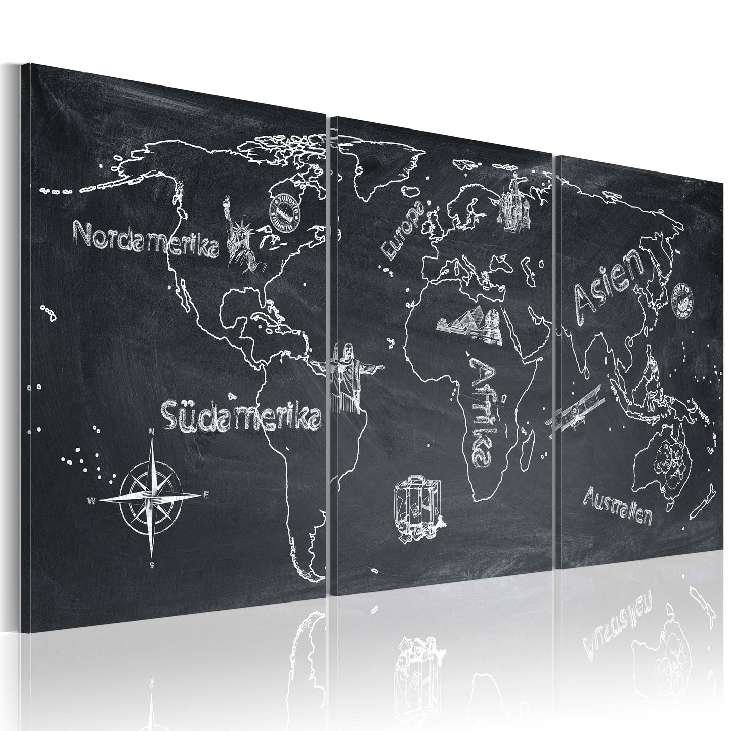 Weltkarte als Leinwandbild - Wandbild - Neugieriger Reisender (Deutschland)