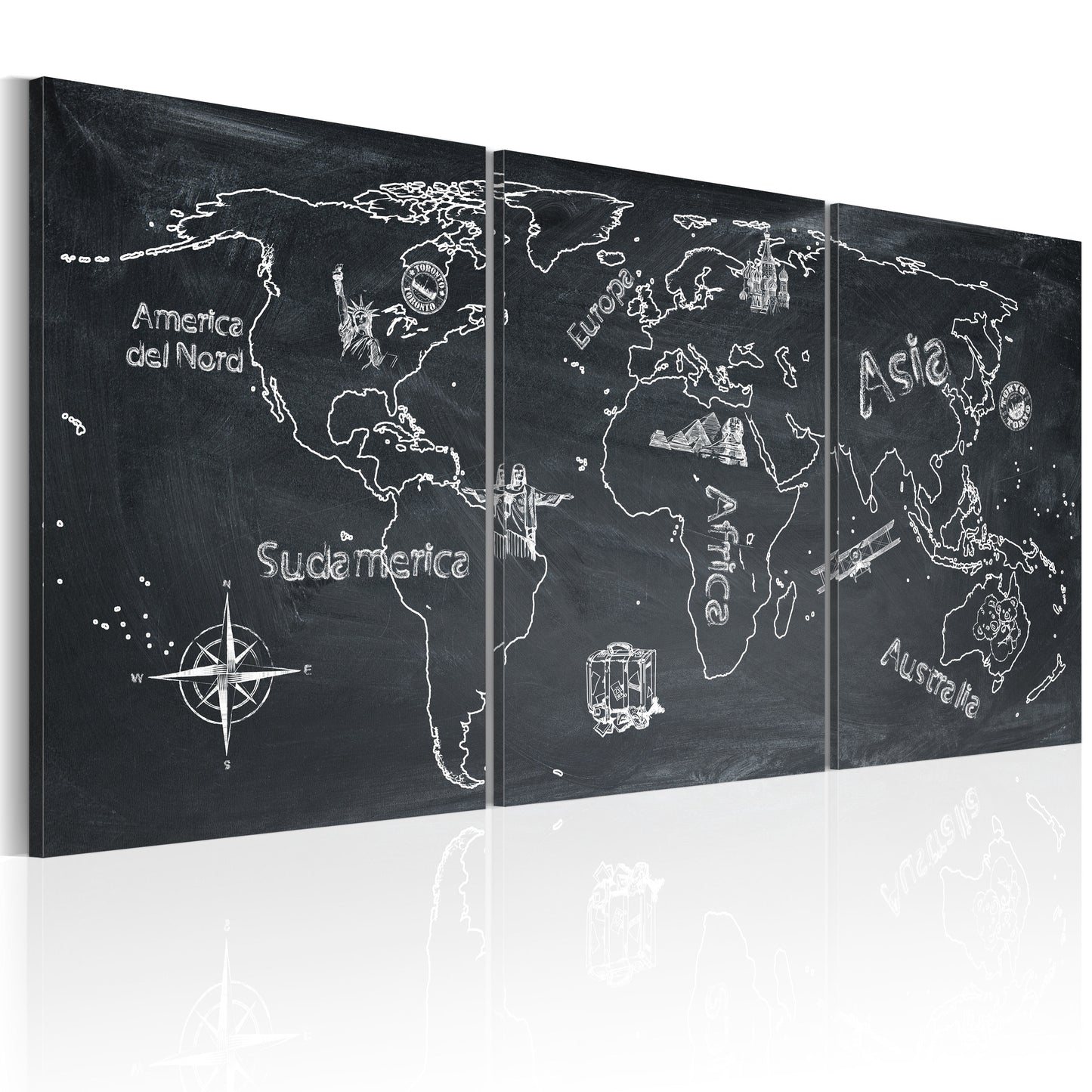 Weltkarte als Leinwandbild - Wandbild - Neugieriger Reisender (Italienisch)