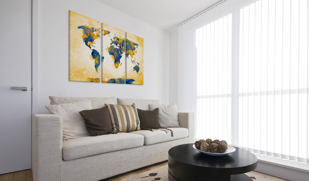 Weltkarte als Leinwandbild - Wandbild - Four corners of the World - triptych