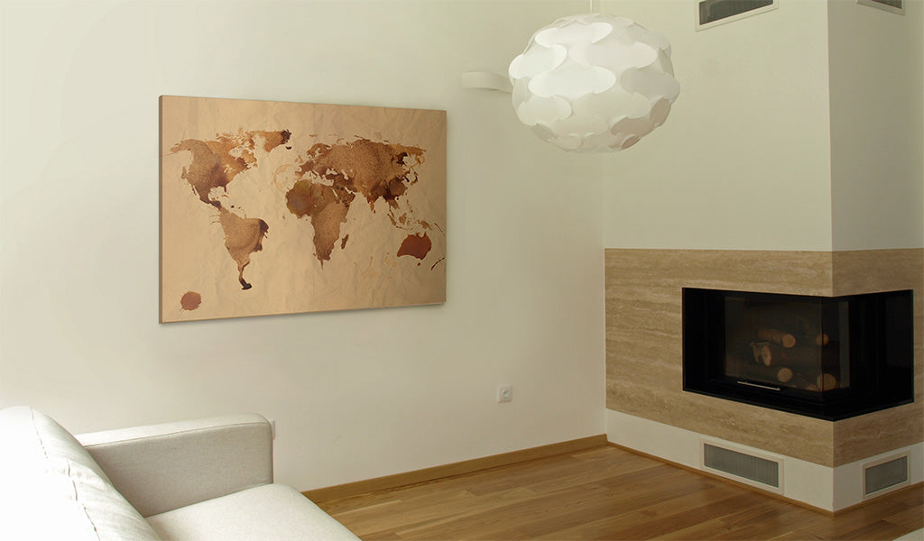 Weltkarte als Leinwandbild - Wandbild - Die Welt gemalt mit Kaffee