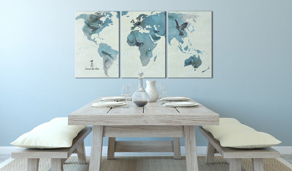 Weltkarte als Leinwandbild - Wandbild - Ornithologische Weltkarte