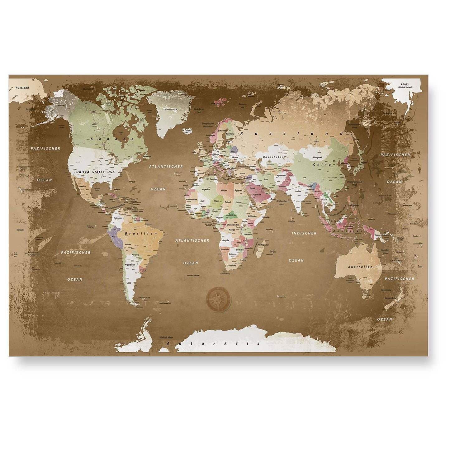 Echtglas Wandbild - Weltkarte Oldstyle - WELTKARTEN24