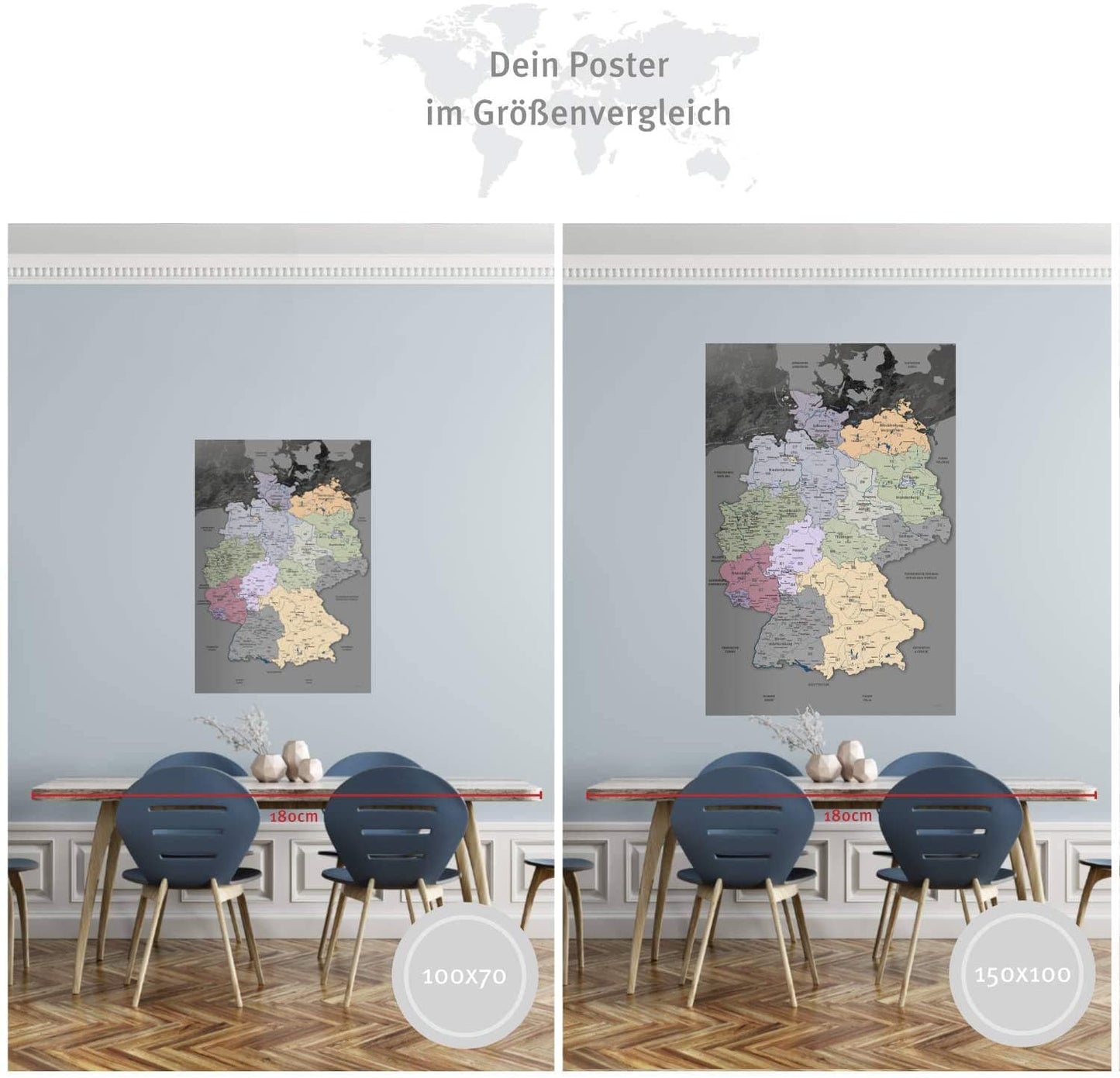 Deutschlandkarte Edelgrau | Premium Poster in Deutsch