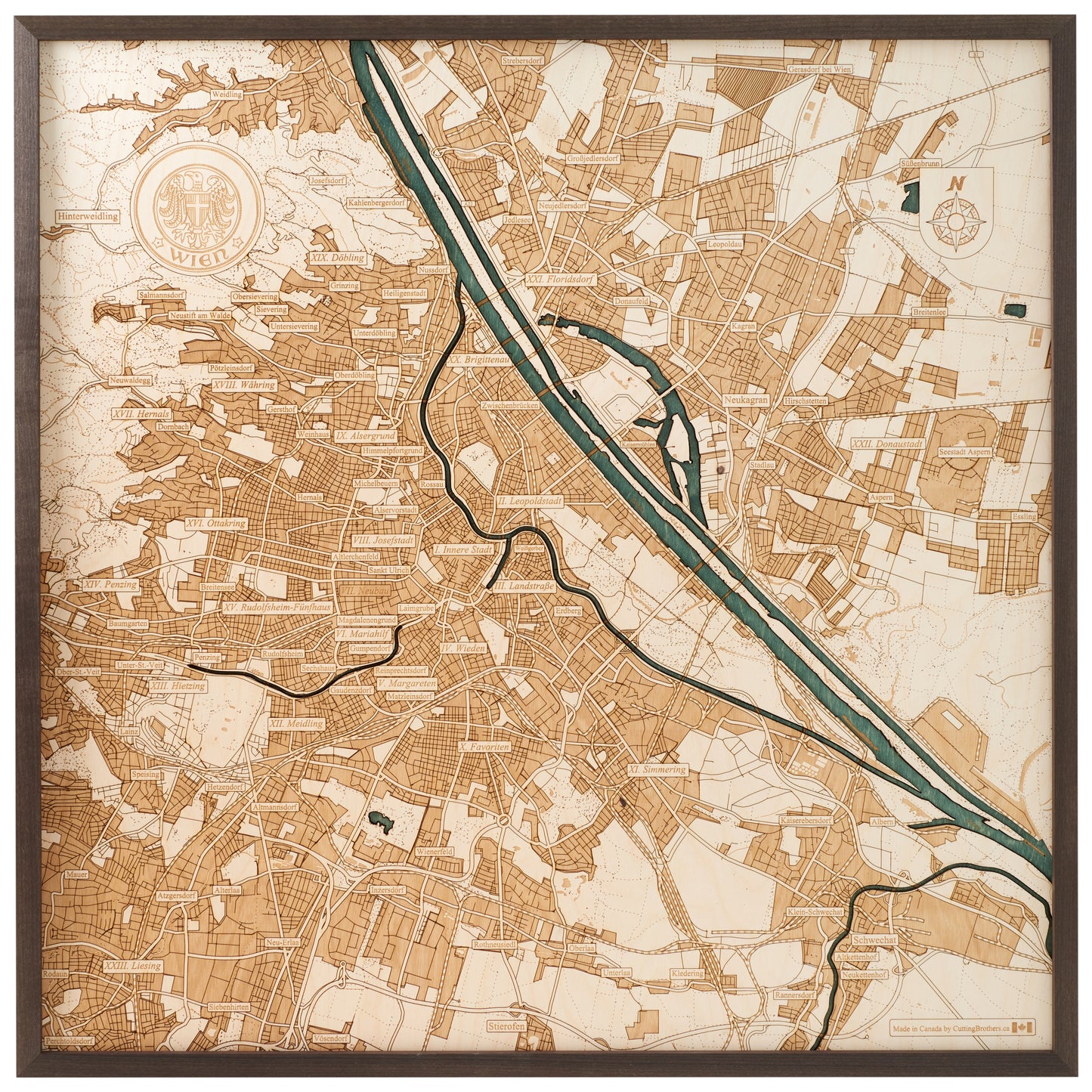 Stadtkarte von Wien | 3D Wandbild aus Holz von Cutting Brothers