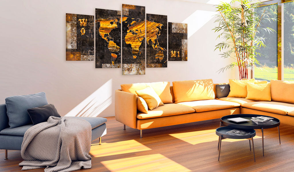 Weltkarte als Leinwandbild - Wandbild - Goldener Pfad