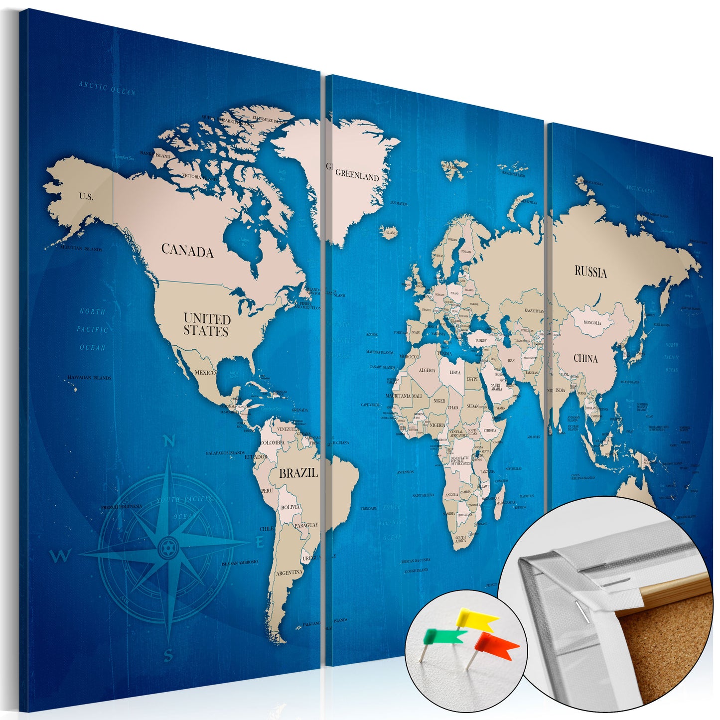 Pinnwand - Weltkarte Ink Journey (3-teilig) - WELTKARTEN24