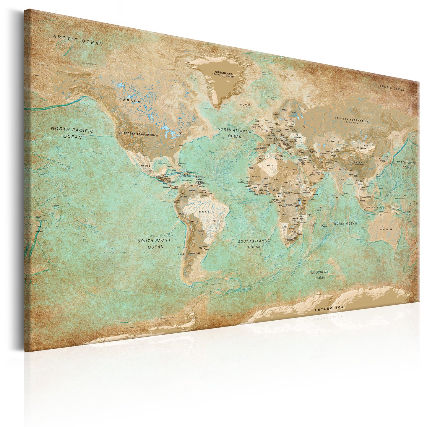 Weltkarte als Leinwandbild - Wandbild - World Map: Celadon Journey