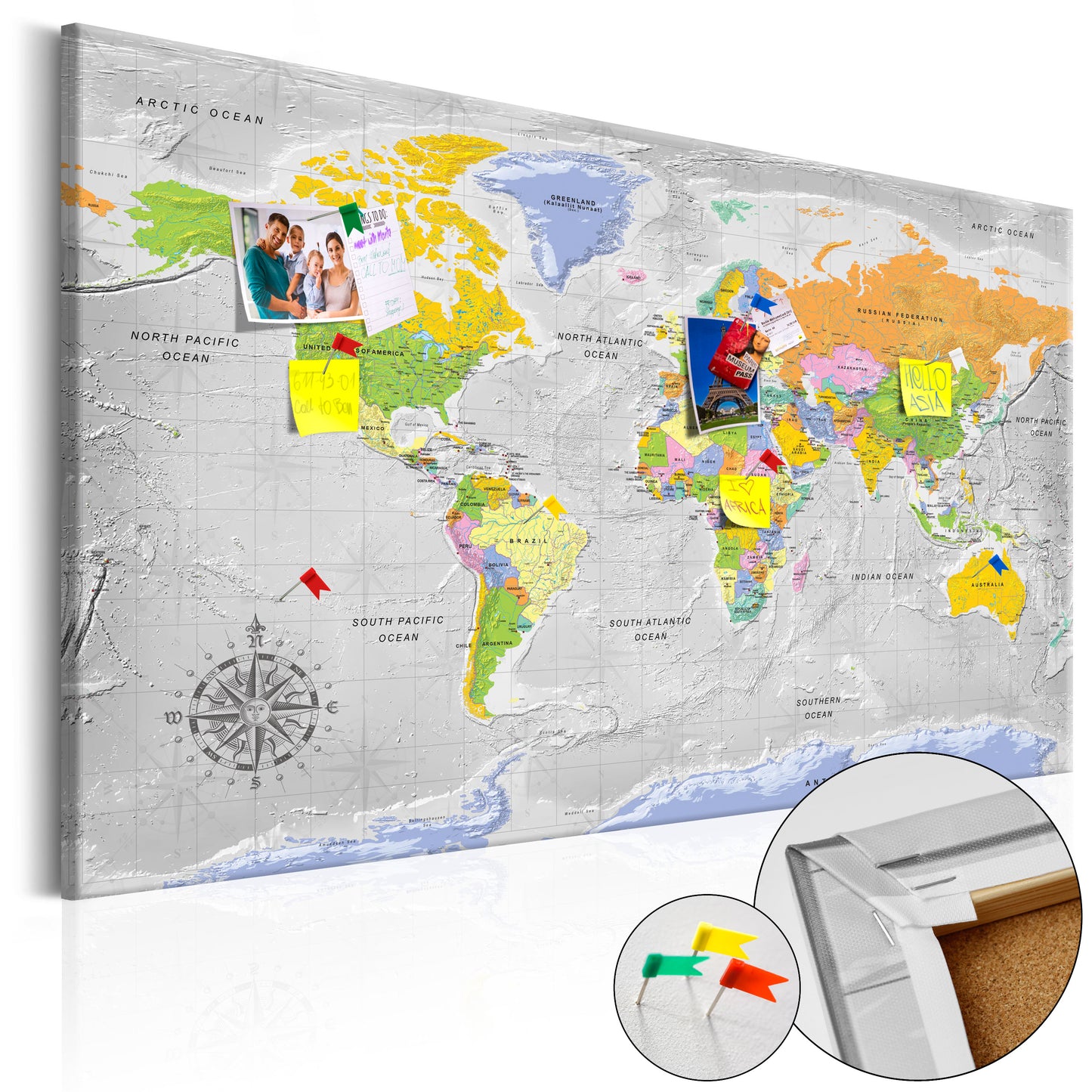 Pinnwand - Weltkarte World Map: Wind Rose - WELTKARTEN24