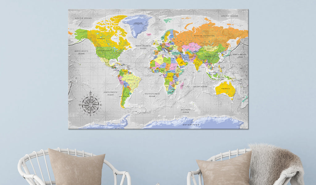 Pinnwand - Weltkarte World Map: Wind Rose - WELTKARTEN24