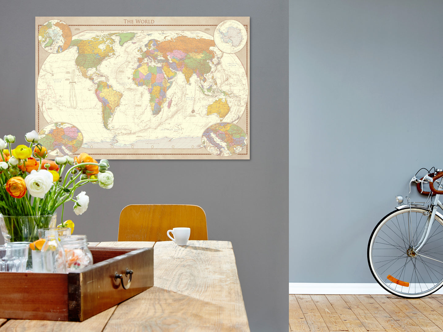 Weltkarte als Leinwandbild - Wandbild - Cream World Map