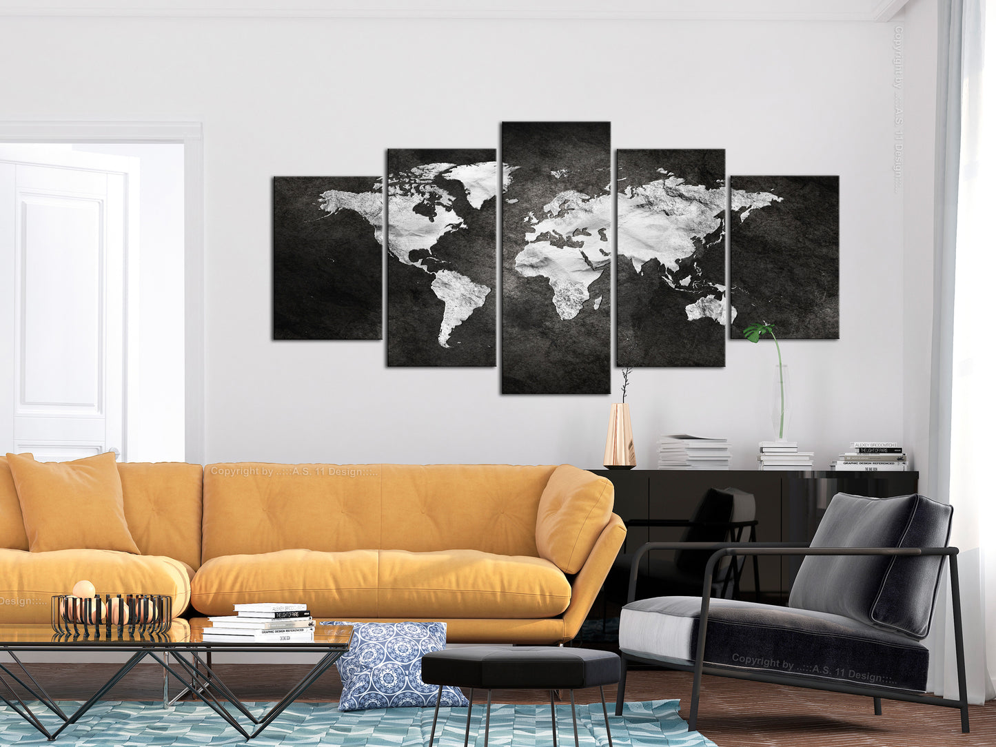 Weltkarte als Leinwandbild - Wandbild - Dark World (5 Parts) Wide