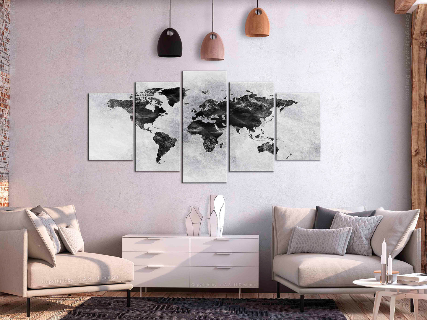 Weltkarte als Leinwandbild - Wandbild - Concrete World (5 Parts) Wide