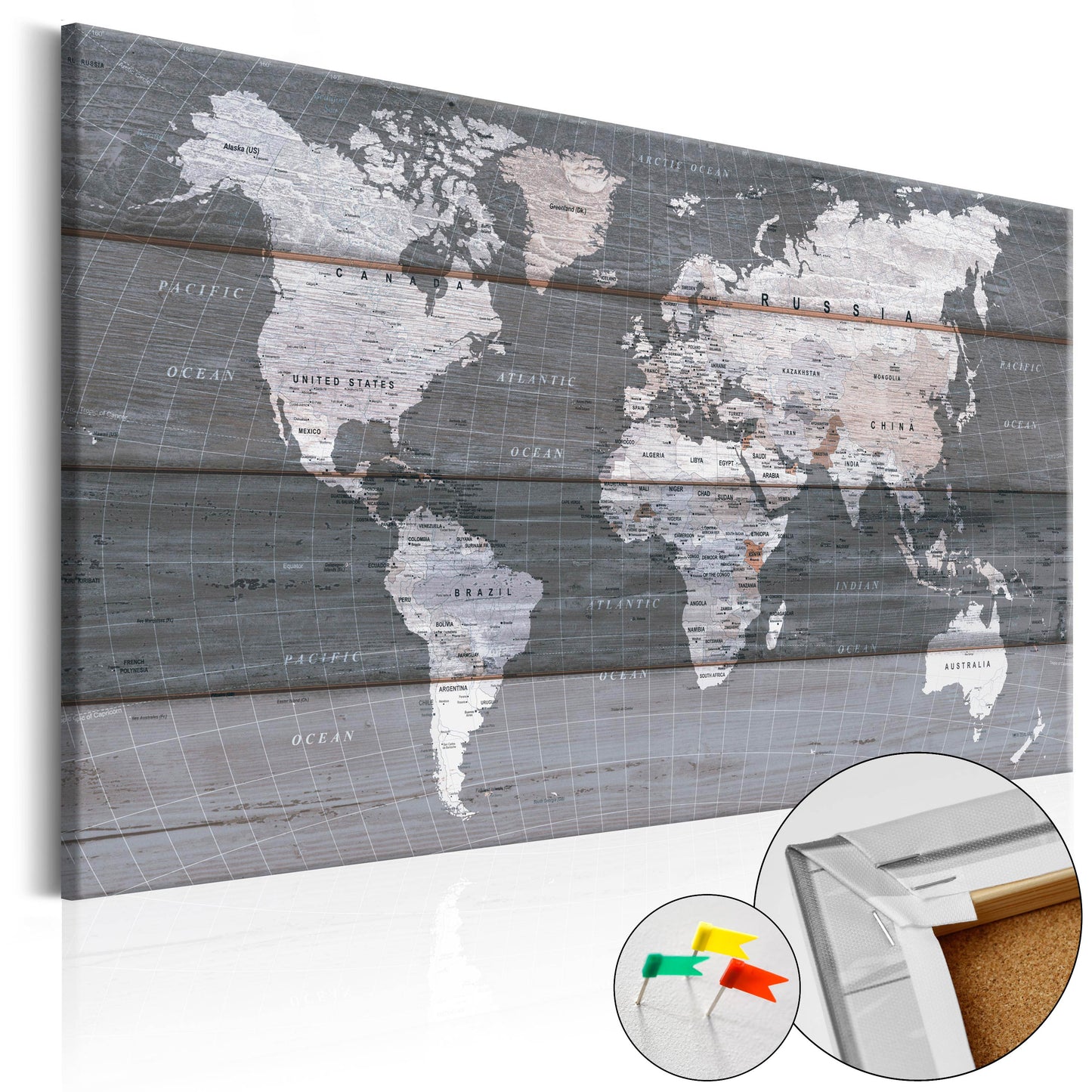 Pinnwand - Weltkarte Grey Earth - WELTKARTEN24