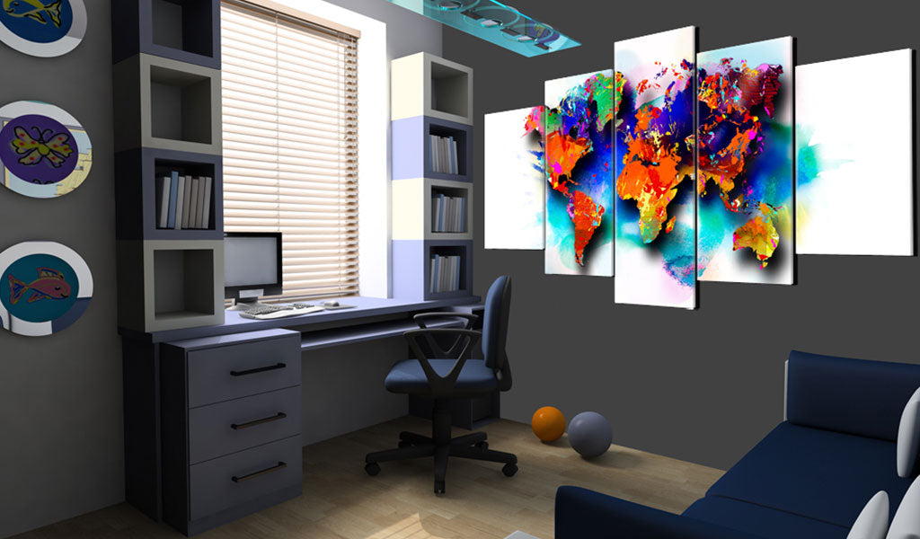 Weltkarte als Leinwandbild - Wandbild - Malerische Reise um die Welt