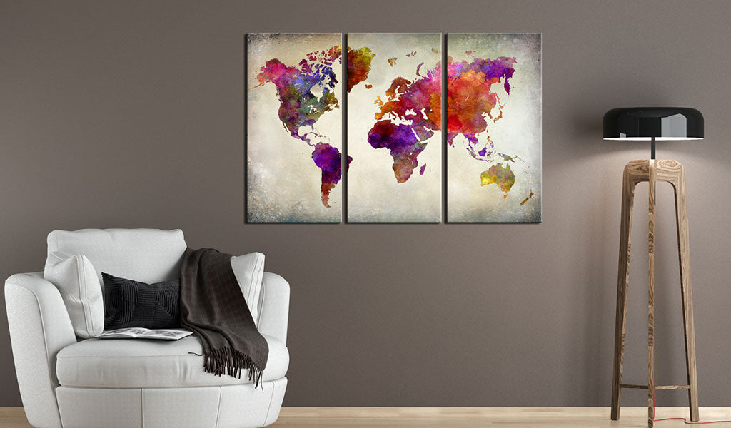 Weltkarte als Leinwandbild - Wandbild - Die Welt - Mosaik der Farben