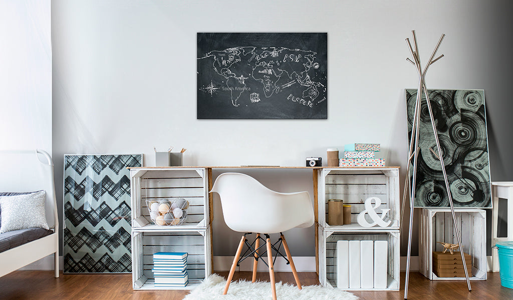 Weltkarte als Leinwandbild - Wandbild - World Map: Travel broadens the Mind