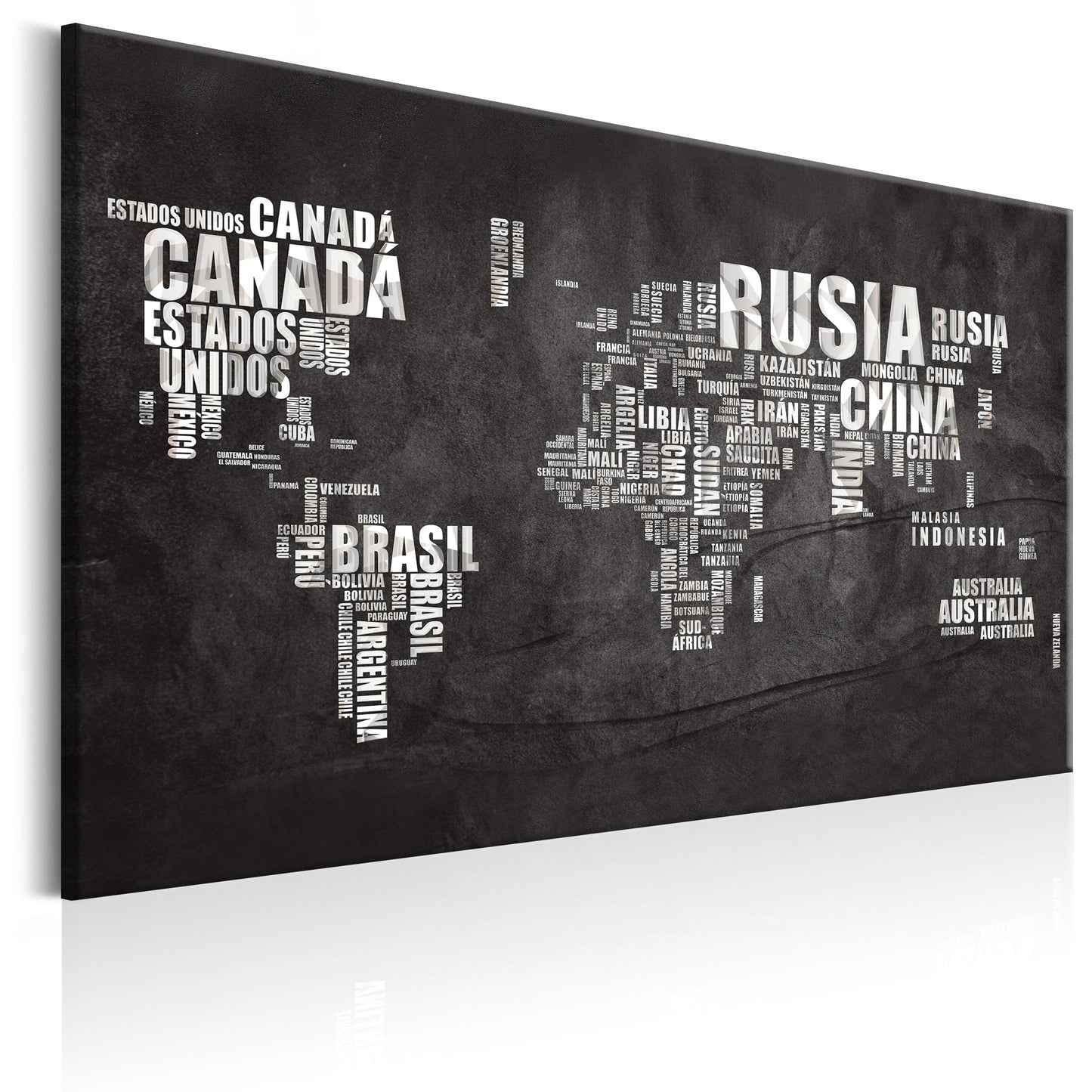 Weltkarte als Leinwandbild - Wandbild - World Map: Spanish Geography (ES)
