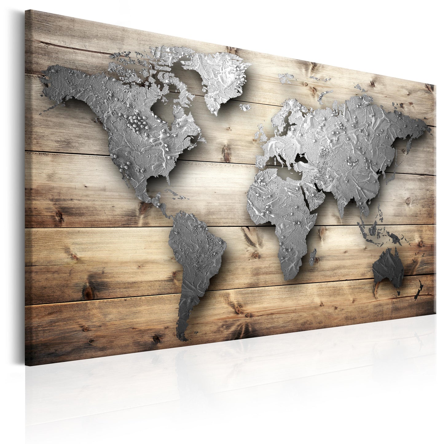 Weltkarte als Leinwandbild - Wandbild - Silver World