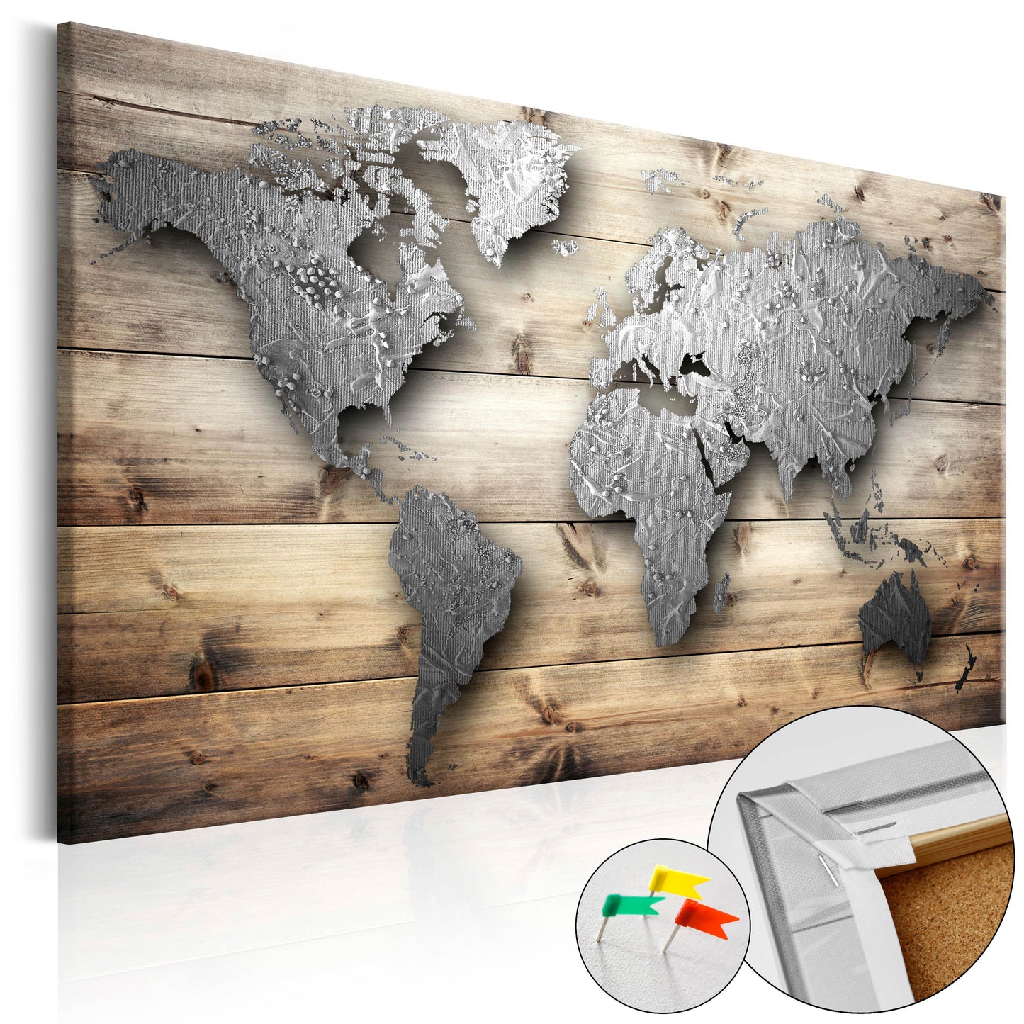 Pinnwand - Weltkarte Silver World - WELTKARTEN24