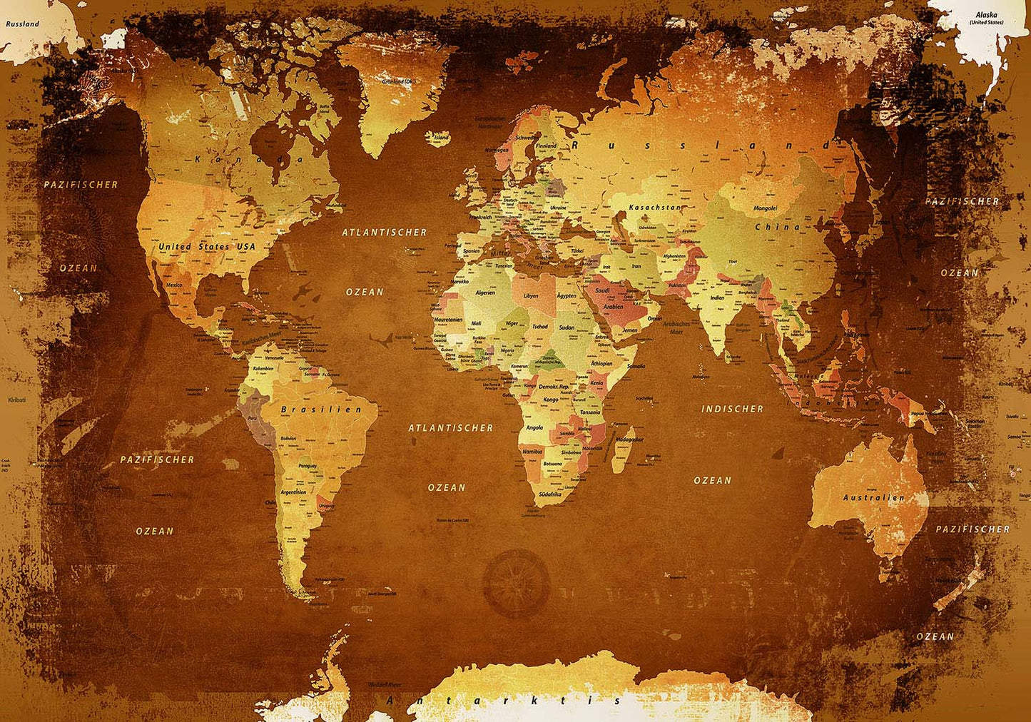 Premium Poster - Weltkarte Retro Bunt - WELTKARTEN24