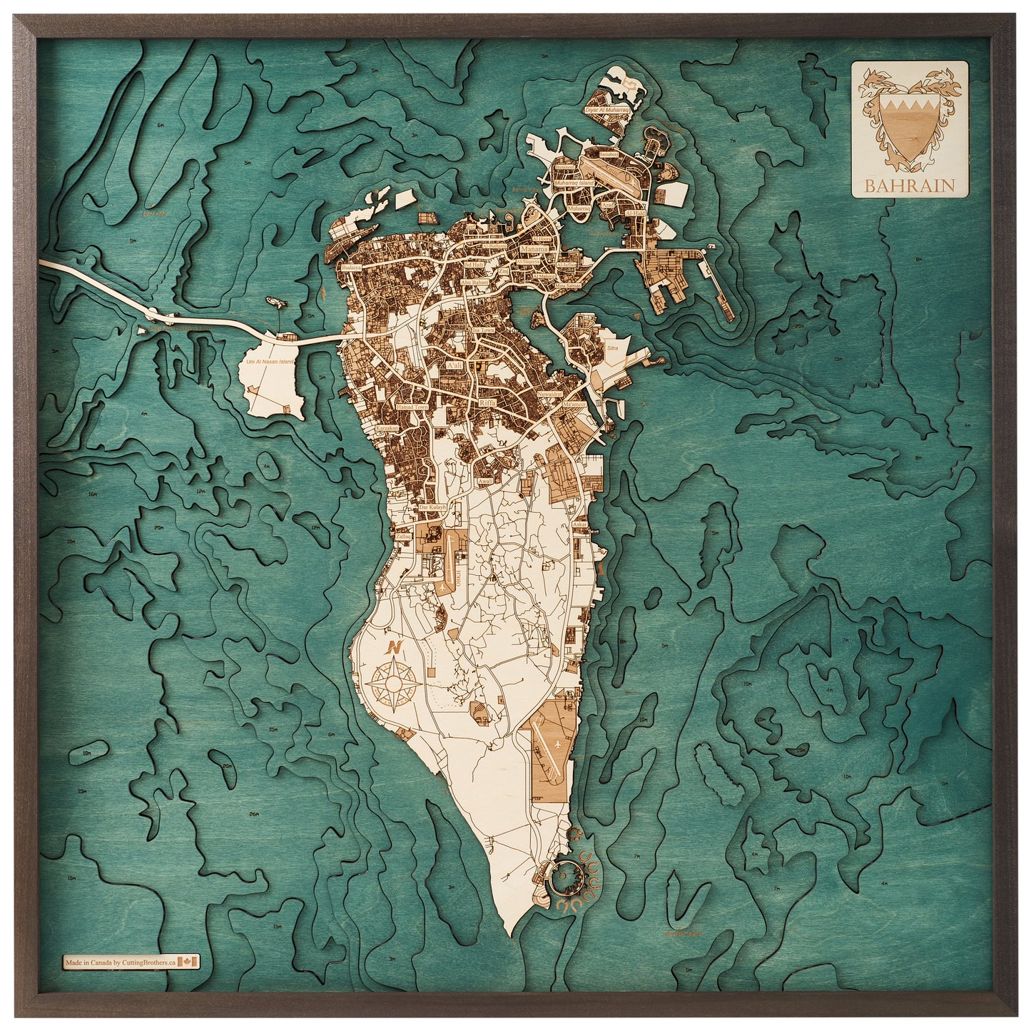 Bahrain | 3D-Holzkarte aus Holz von Cutting Brothers als Wandbild