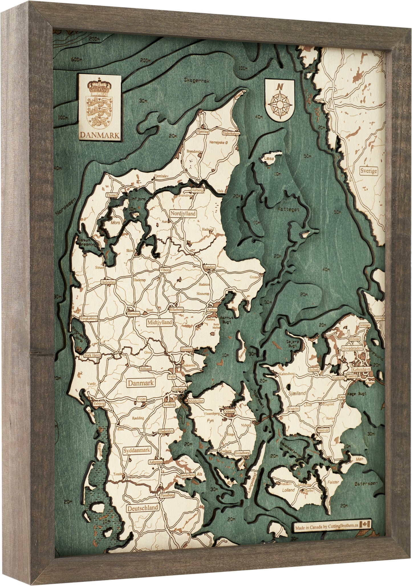 Dänemark | 3D-Holzkarte aus Holz von Cutting Brothers als Wandbild