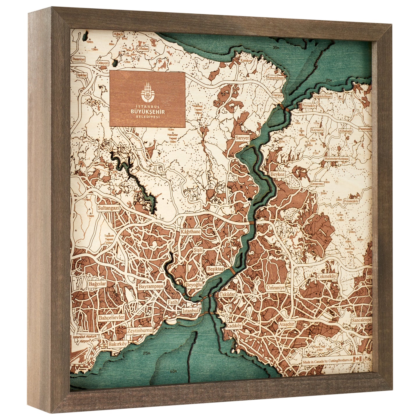 Istanbul | 3D-Holzkarte aus Holz von Cutting Brothers als Wandbild