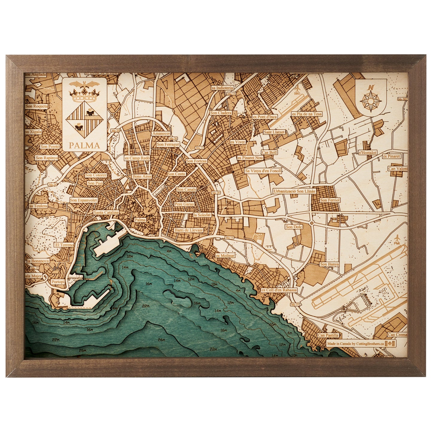 Palma de Mallorca | 3D-Holzkarte aus Holz von Cutting Brothers als Wandbild