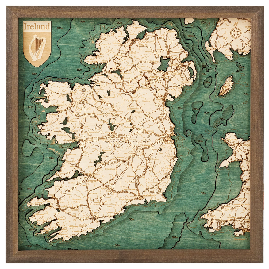 Irland | 3D-Holzkarte aus Holz von Cutting Brothers als Wandbild