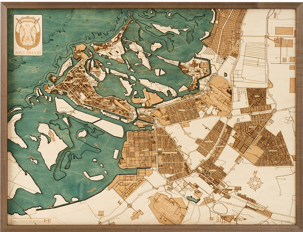 Abu Dhabi | 3D-Holzkarte aus Holz von Cutting Brothers als Wandbild