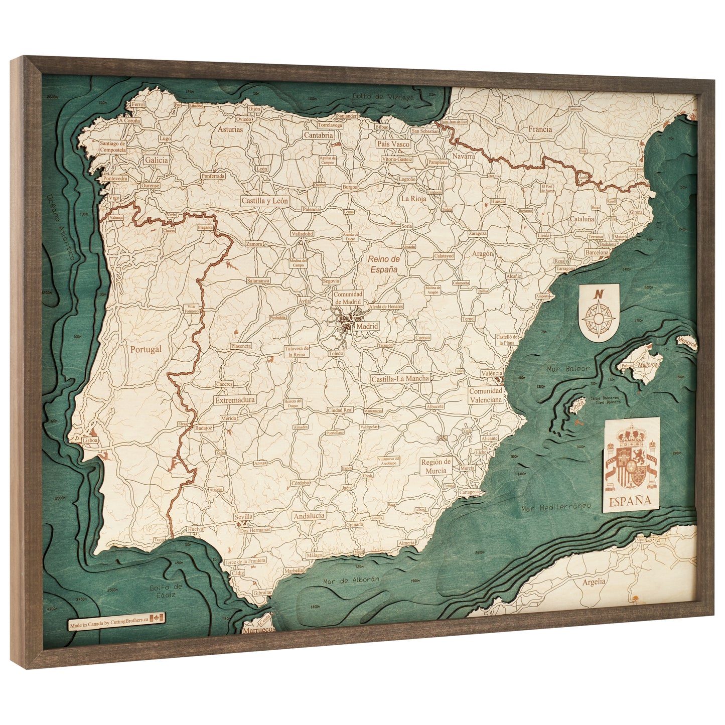 Spanien | 3D-Holzkarte aus Holz von Cutting Brothers als Wandbild
