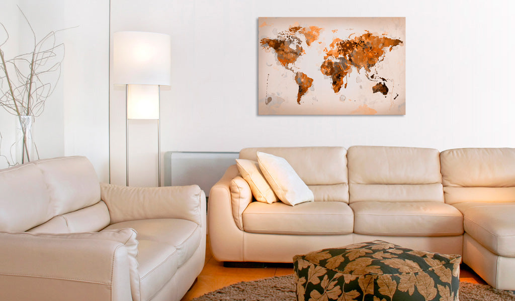 Weltkarte als Leinwandbild - Wandbild - Map of the World - Desert storm