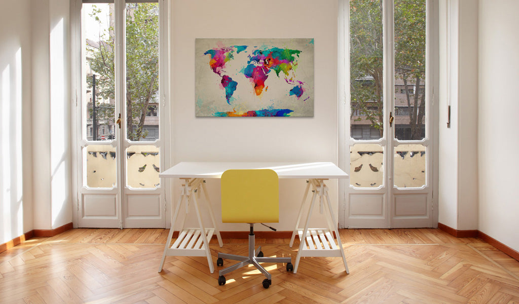 Weltkarte als Leinwandbild - Wandbild - Map of the world - an explosion of colors