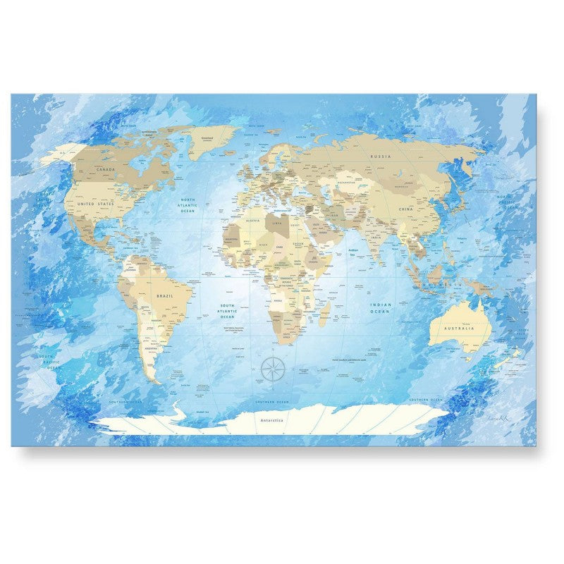 Echtglas Wandbild - Weltkarte Frozen - WELTKARTEN24