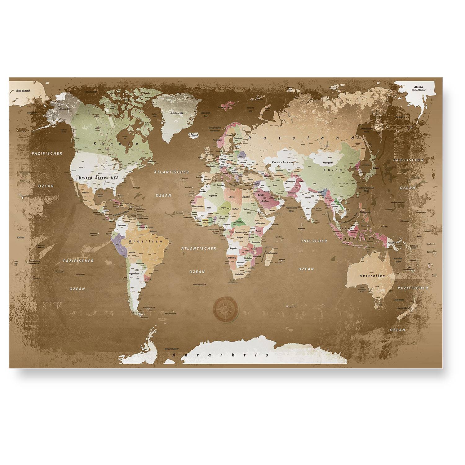 Echtglas Wandbild - Weltkarte Oldstyle - WELTKARTEN24