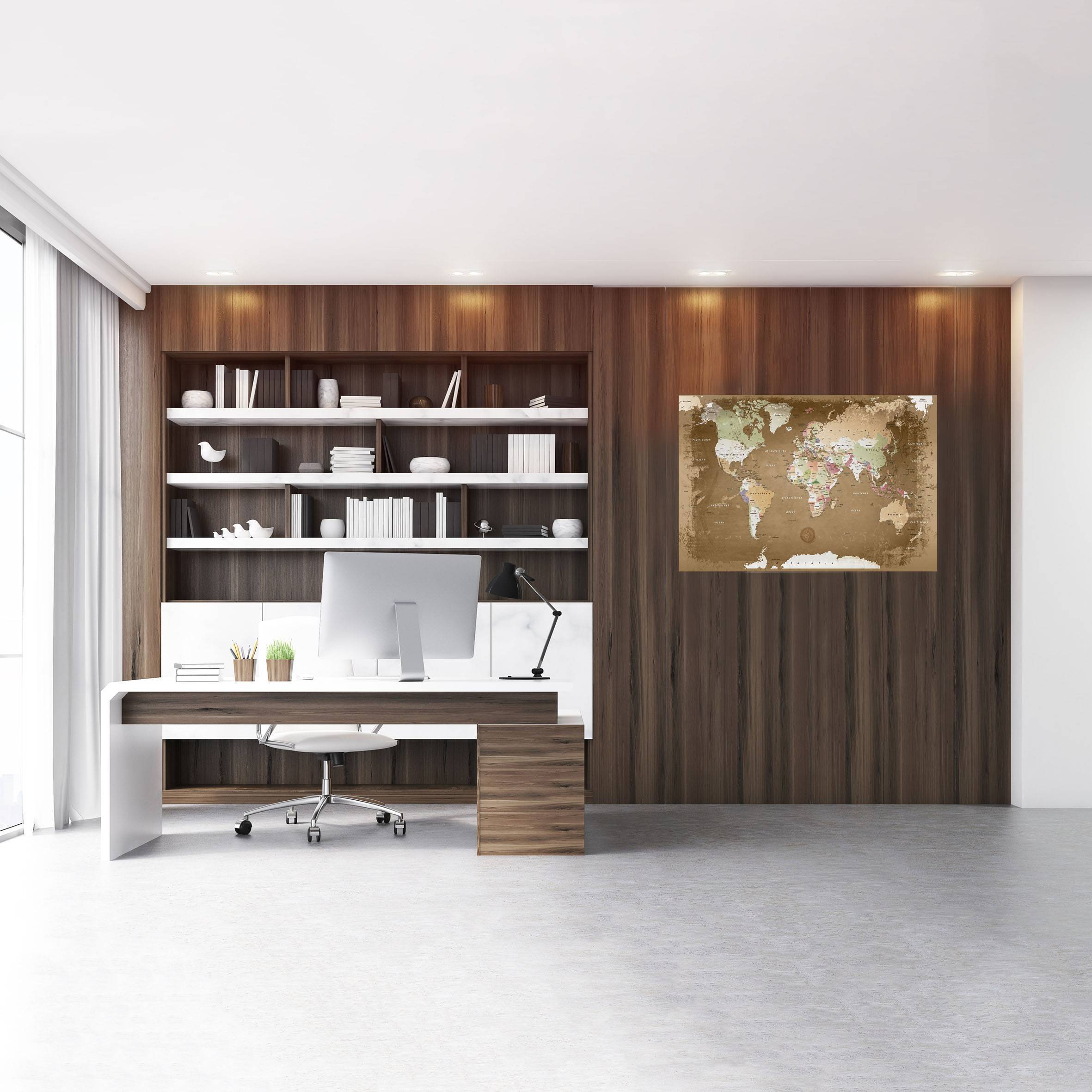 Echtglas Wandbild - Weltkarte Oldstyle - WELTKARTEN24