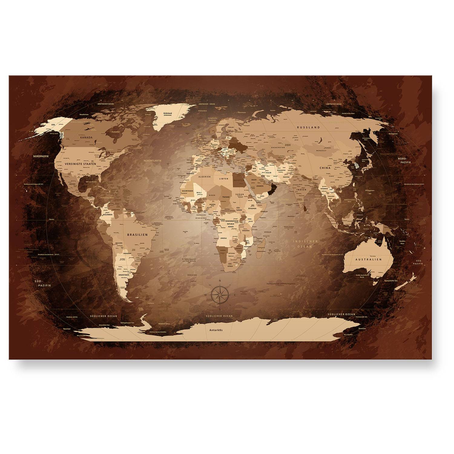 Echtglas Wandbild - Weltkarte Antik - WELTKARTEN24