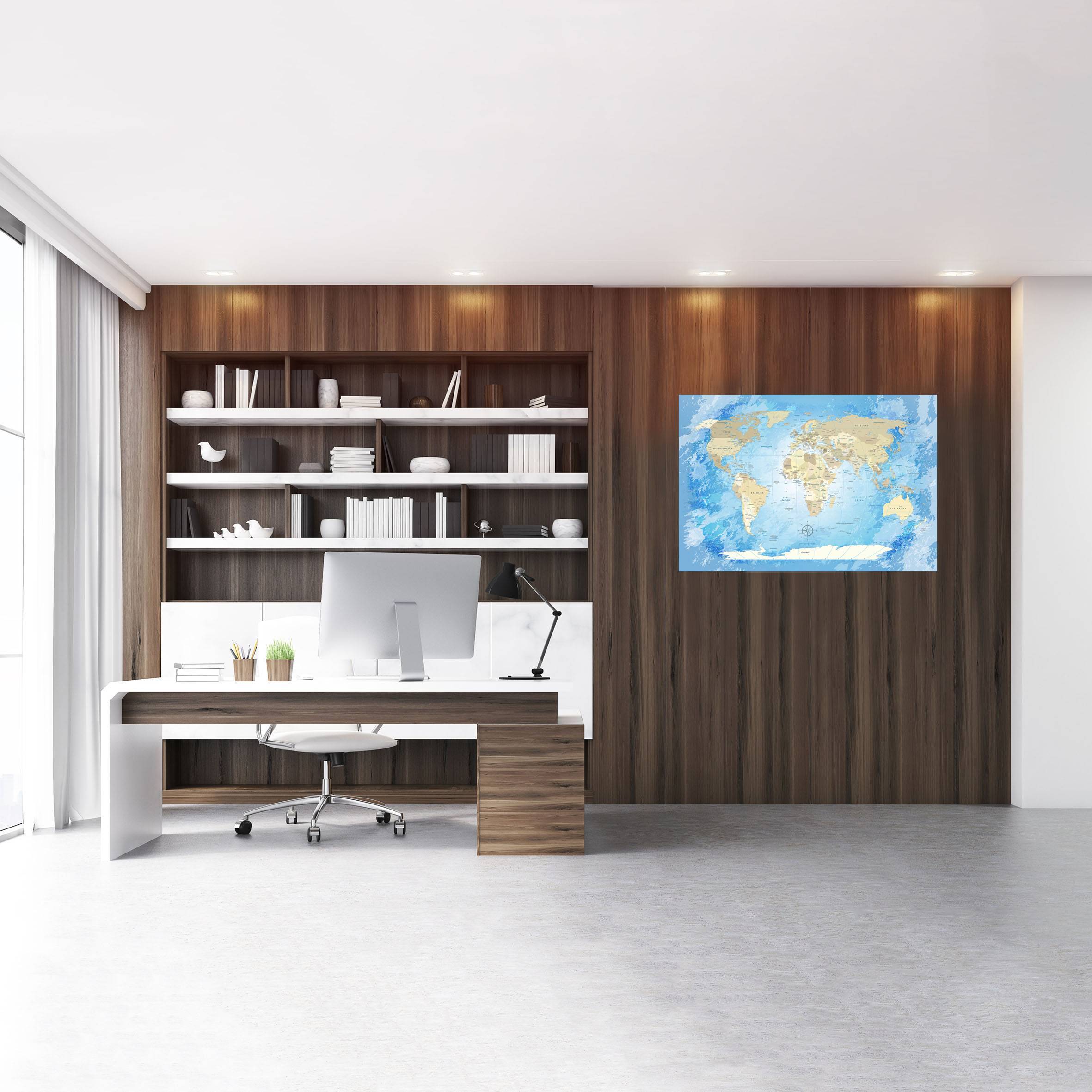 Echtglas Wandbild - Weltkarte Frozen - WELTKARTEN24