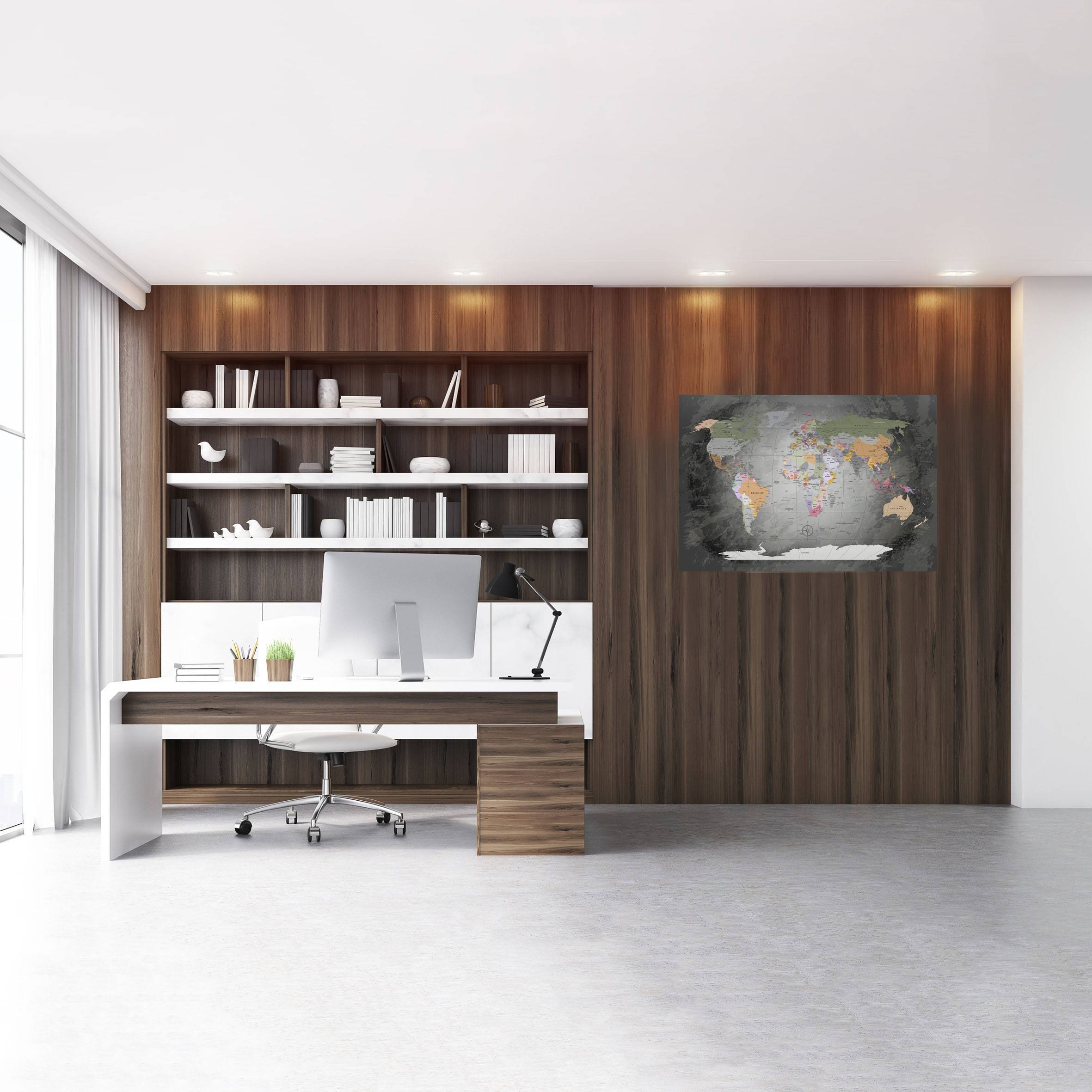 Echtglas Wandbild - Weltkarte Edelgrau - WELTKARTEN24