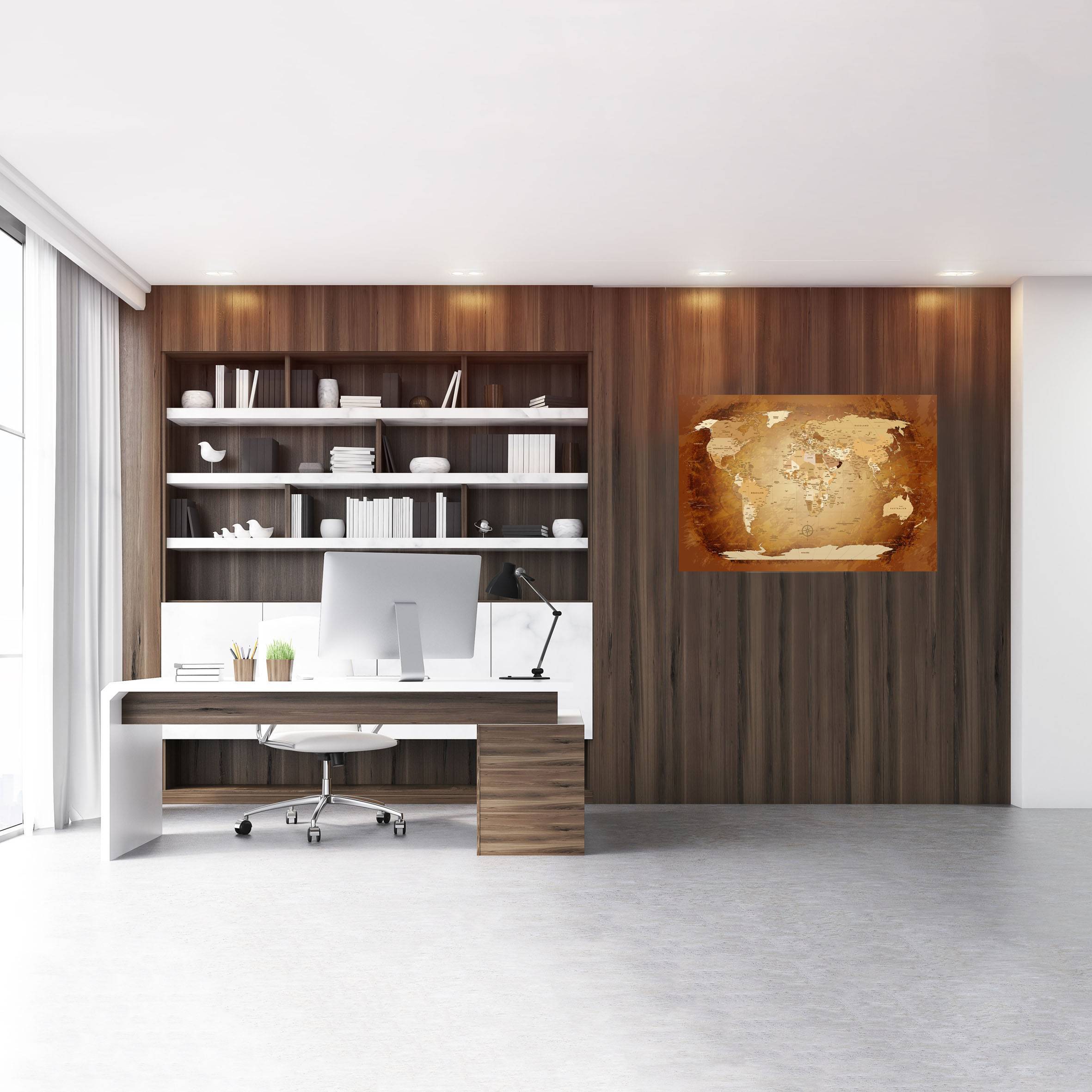 Echtglas Wandbild - Weltkarte Braun Farbenfroh - WELTKARTEN24