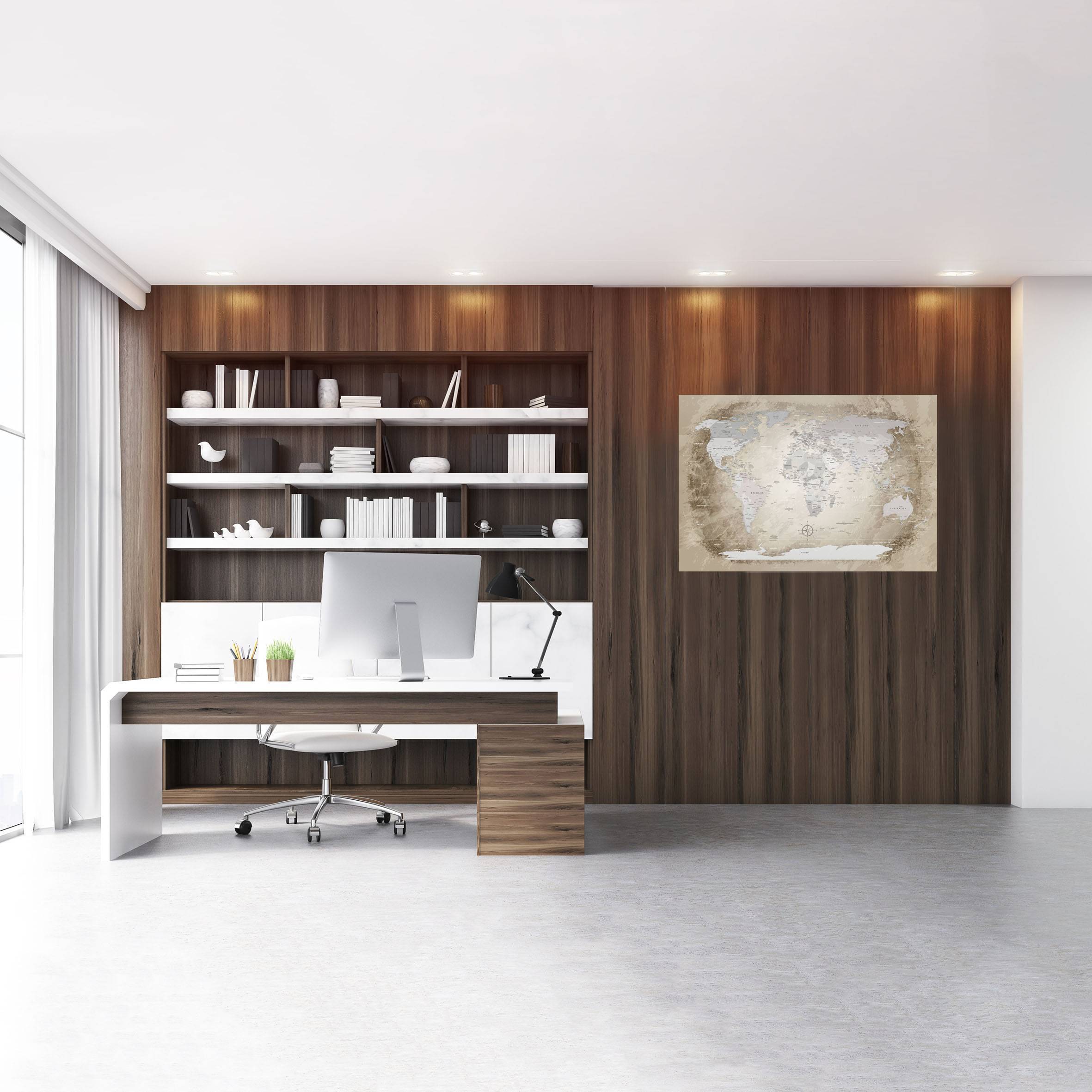 Echtglas Wandbild - Weltkarte Beige - WELTKARTEN24