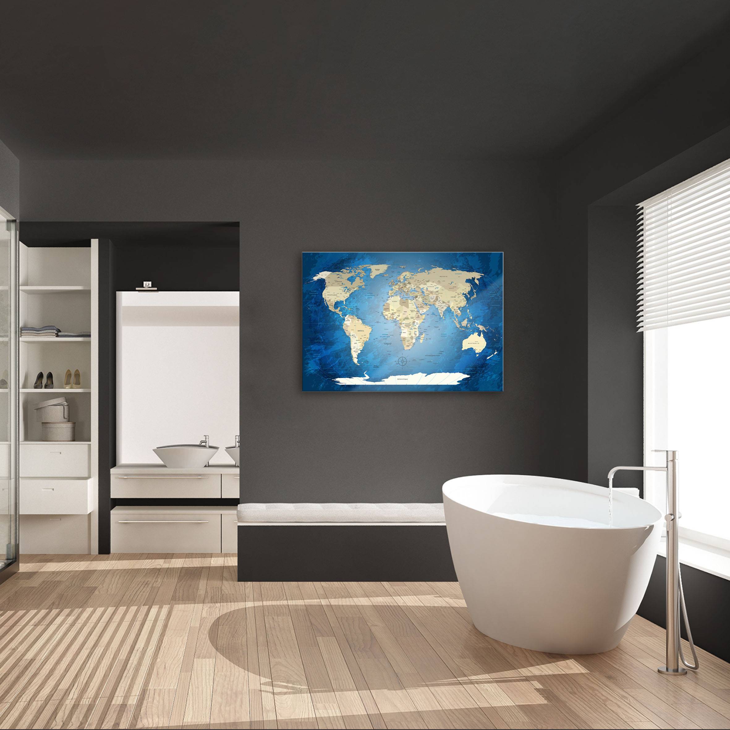 Echtglas Wandbild - Weltkarte Blue Ocean - WELTKARTEN24