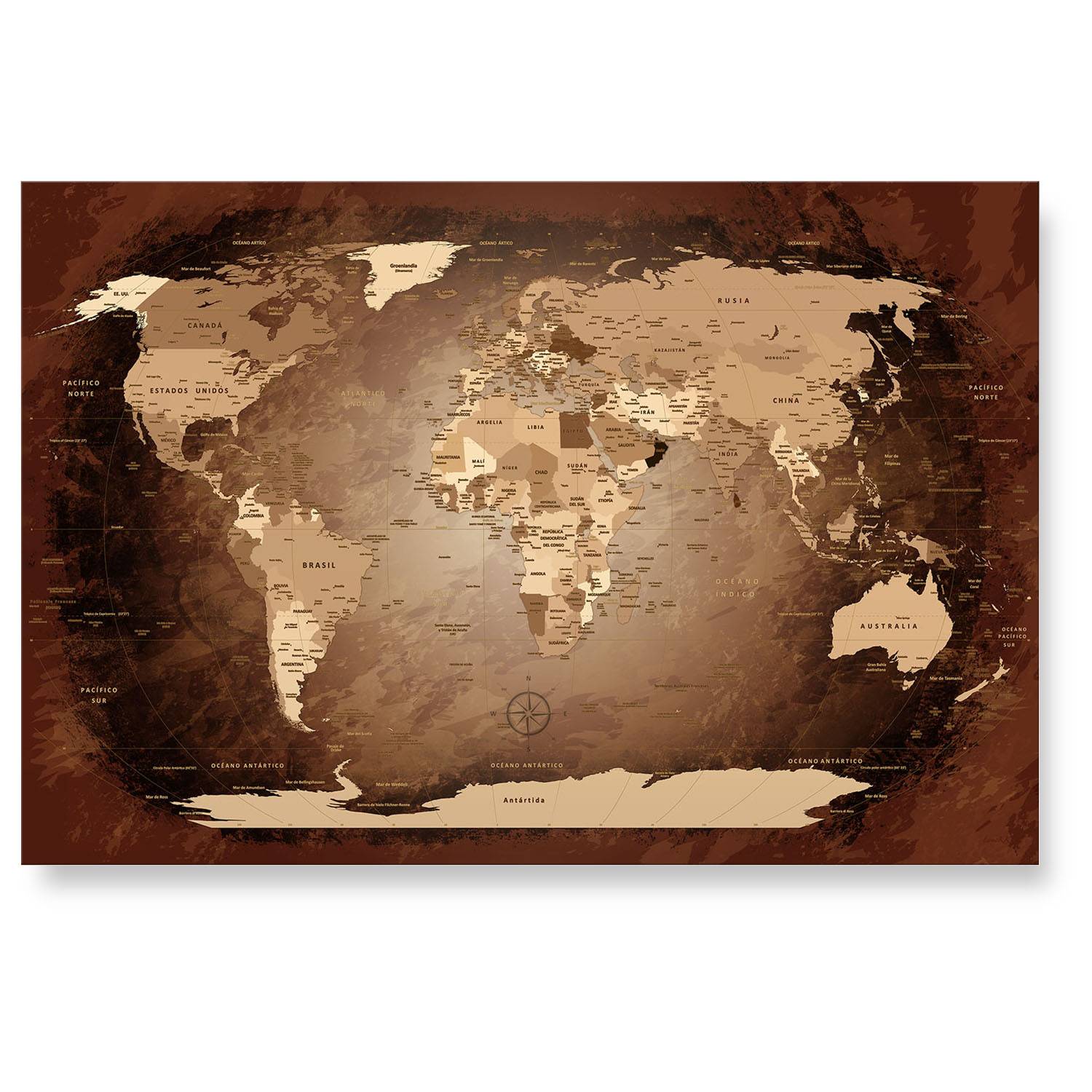 Echtglas Wandbild - Weltkarte Antik - WELTKARTEN24