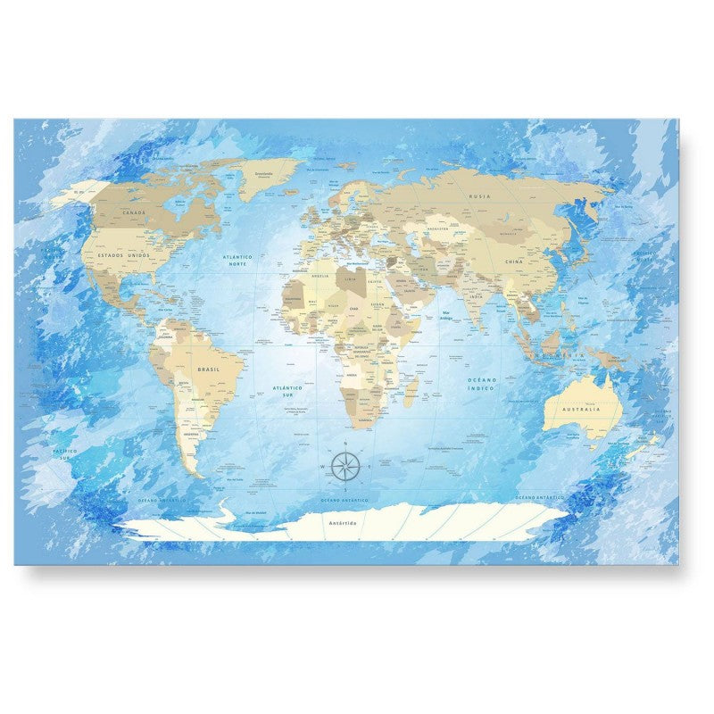 Echtglas Wandbild - Weltkarte Frozen - WELTKARTEN24