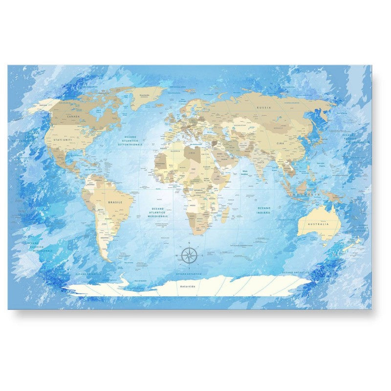 Echtglas Wandbild - Weltkarte Frozen - WELTKARTEN24