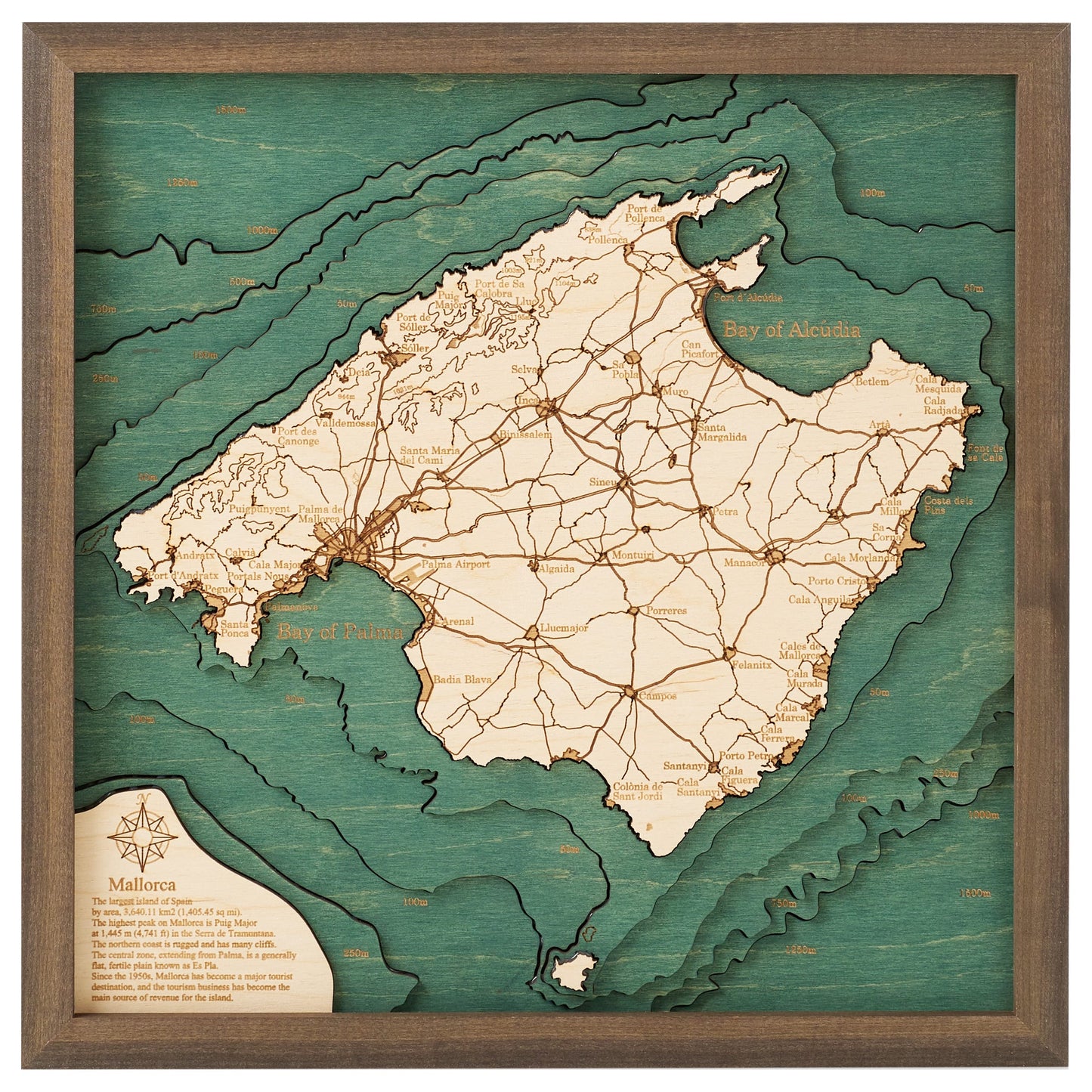 Insel Mallorca | 3D-Holzkarte aus Holz von Cutting Brothers als Wandbild